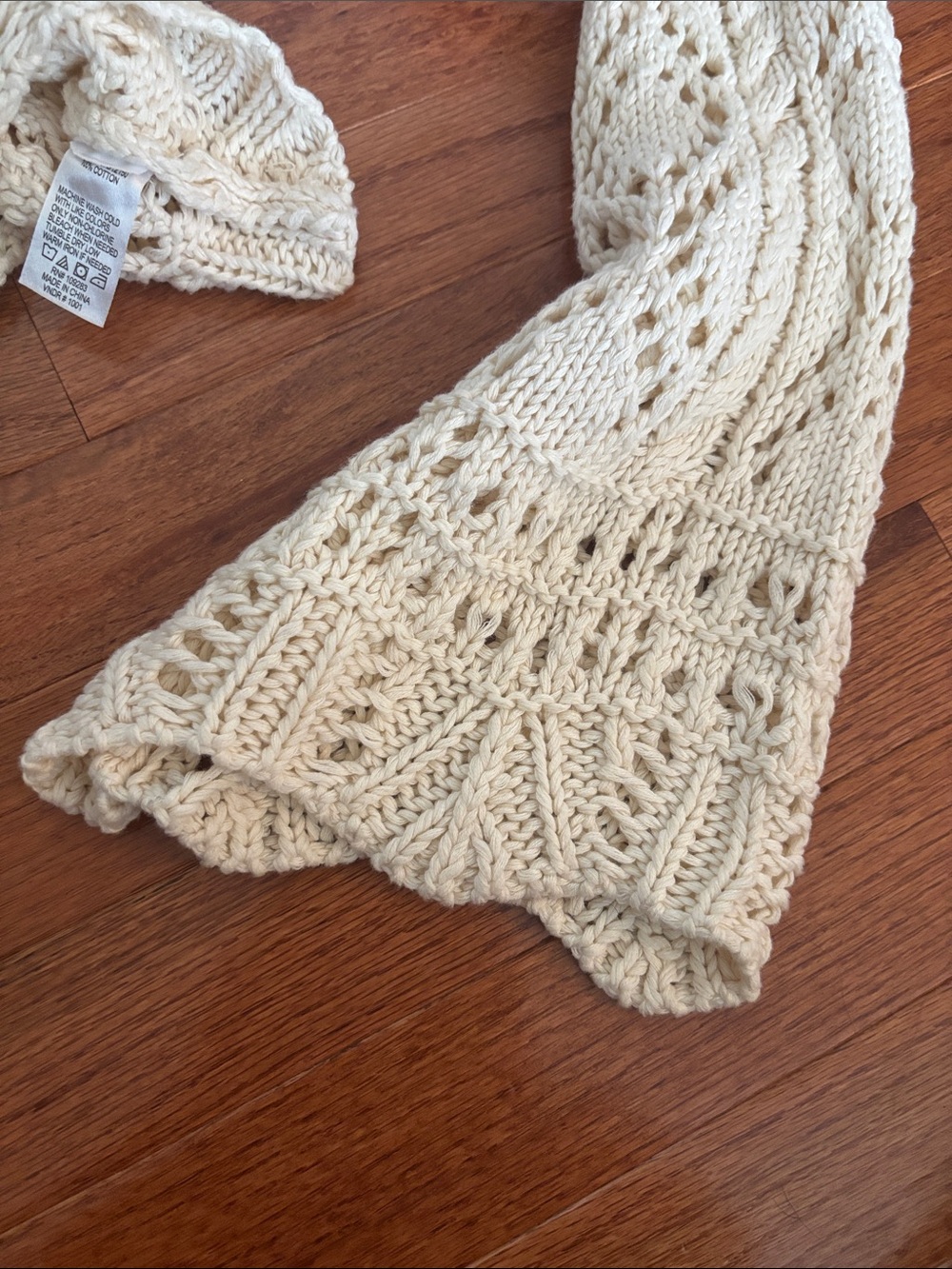 Vintage Havana Cream Crochet Front Tie Long Sleeve Sweater Women’s Size Large - Picture 5 of 8
